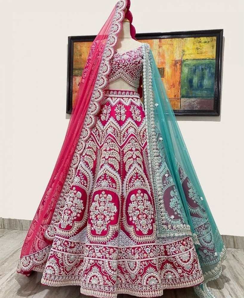 Embroidered Heavy Silk Designer Pink Bridal Lehenga