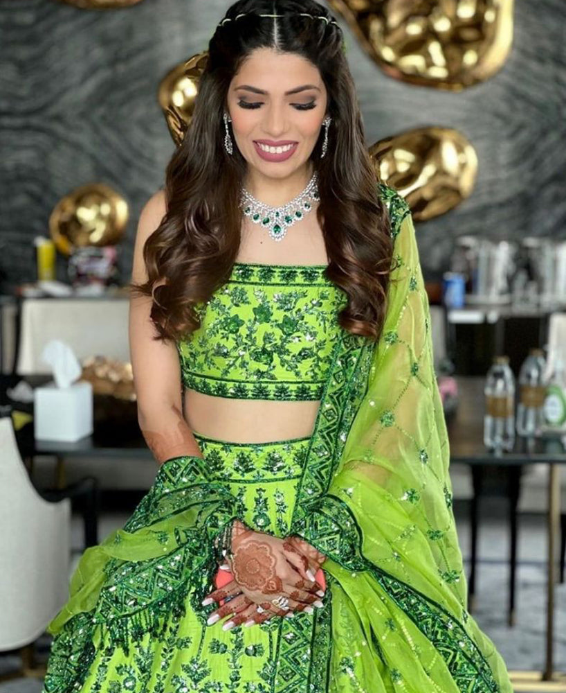 Buy Women Pista Green Embroidered Lehenga Set With Blouse And Dupatta -  Wedding Wonder - Indya